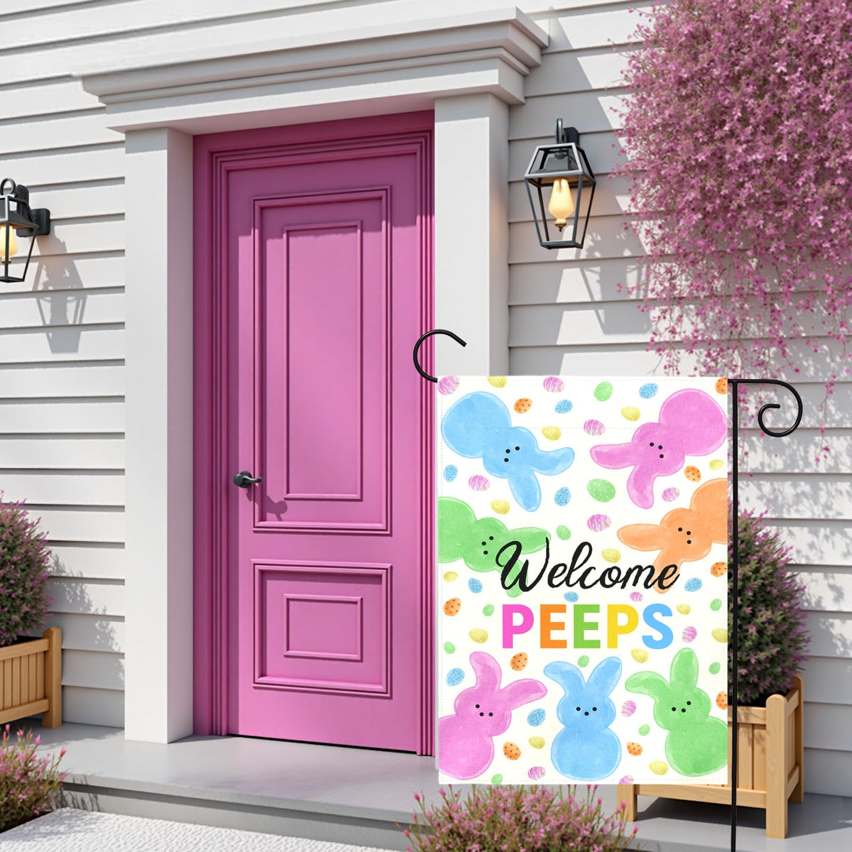 Dacawin Welcome Peeps Easter flag on the lawn to brighten pathways