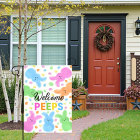 Dacawin Welcome Peeps Easter flag made of weatherproof fabric for outdoor use