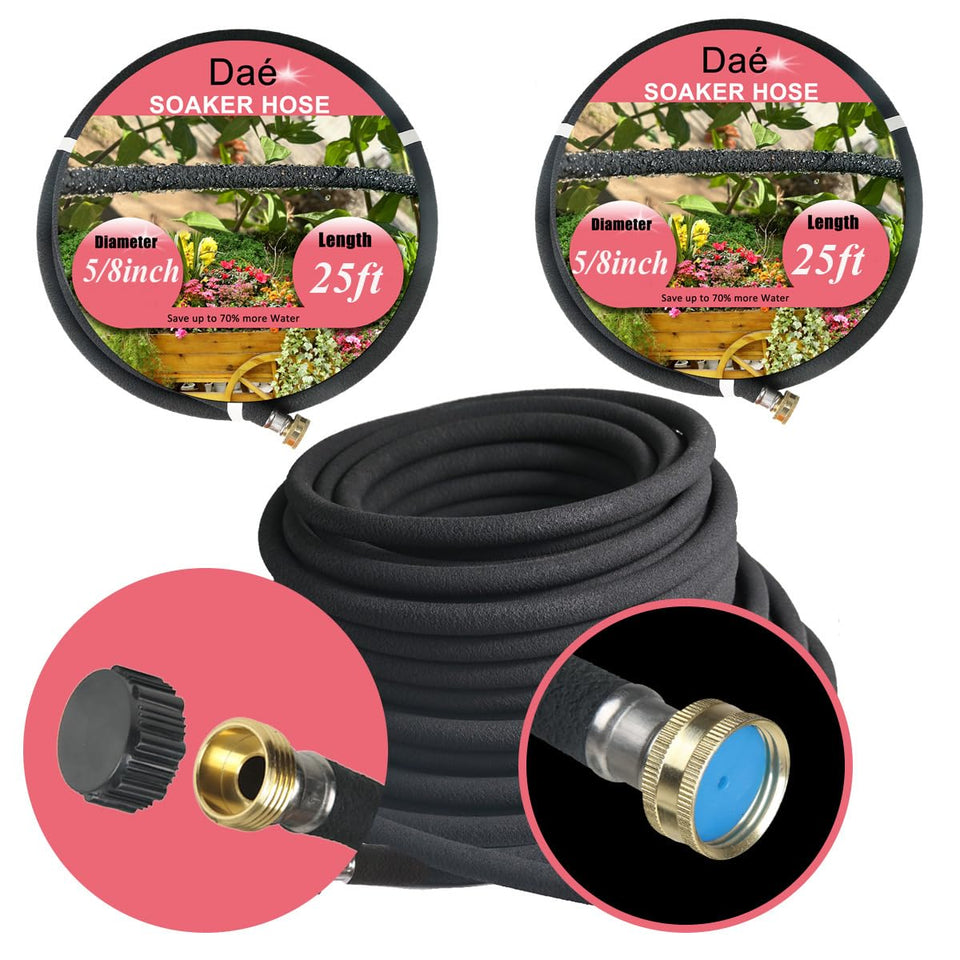 Daé 2Pack rubber soaker hose 25ft delivering even root-zone moisture