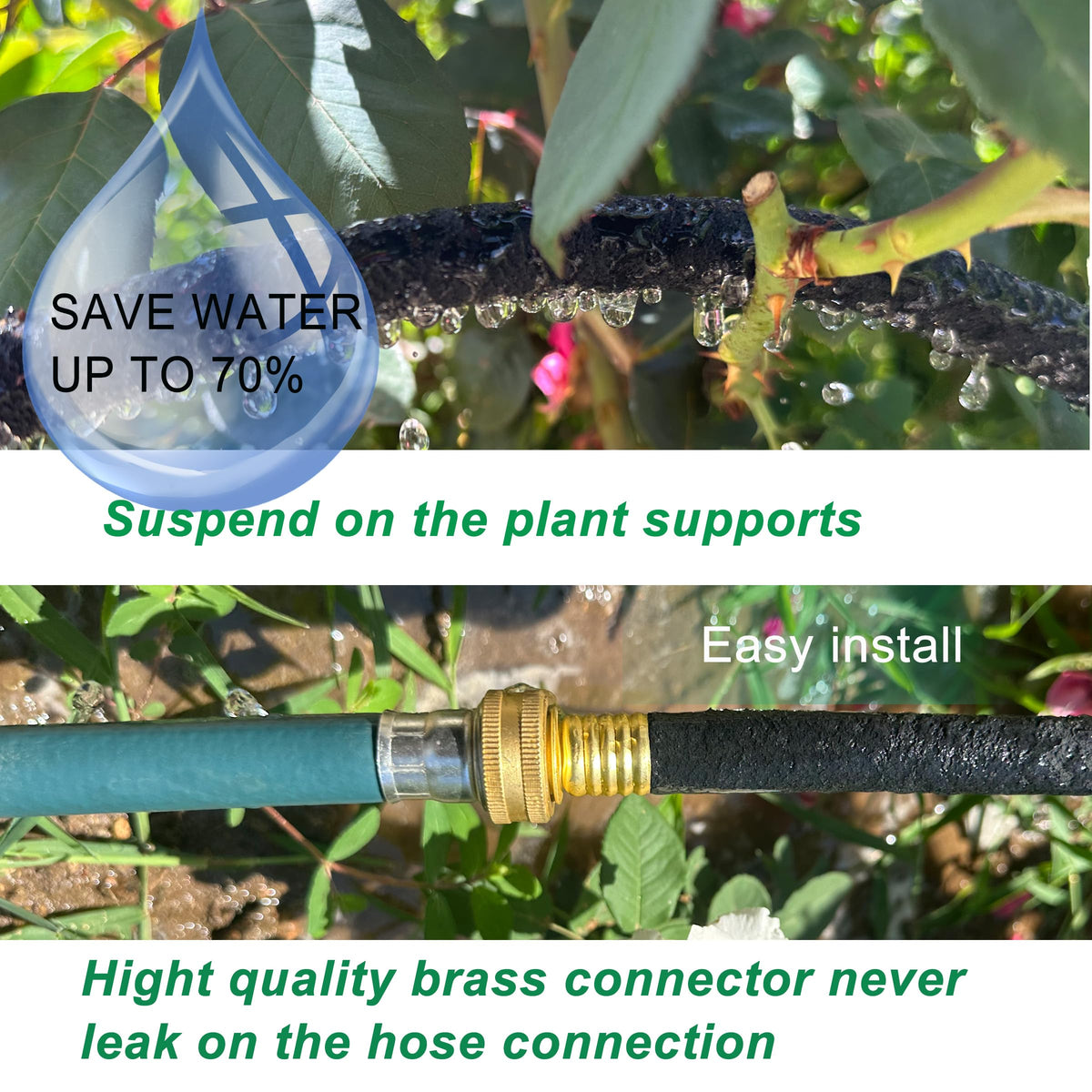 Daé ground stakes secure perforated hose around plant roots.