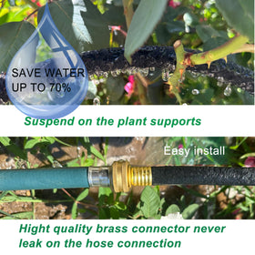 Daé ground stakes secure perforated hose around plant roots.
