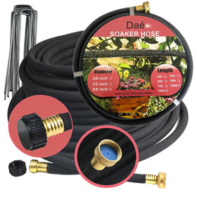 Daé rubber soaker hose with brass connector for leak-free irrigation.