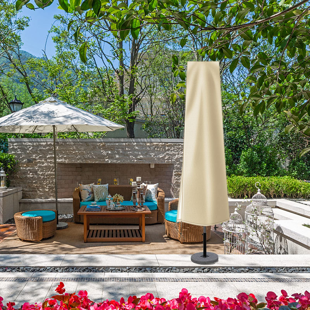 Dafire hose-cleanable umbrella cover for quick post-rain cleaning.