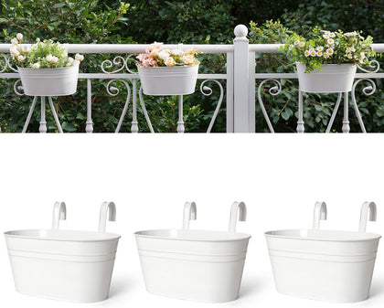 Dahey three-piece 10.5-inch hanging pots on a rail for balcony greenery.