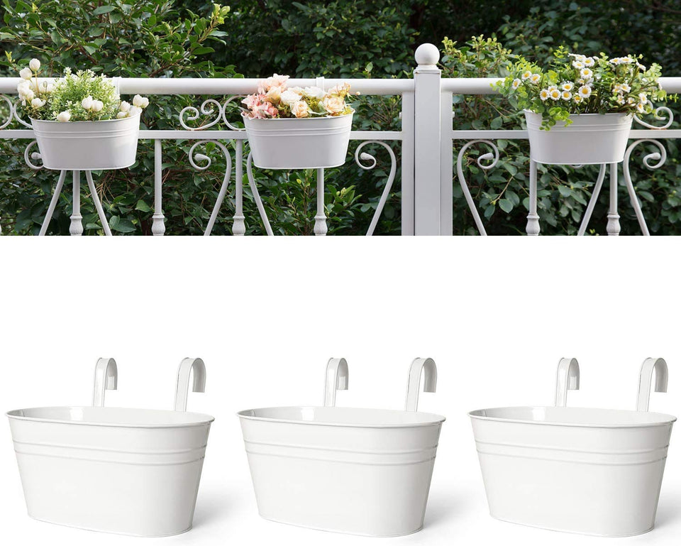Dahey three-piece 10.5-inch hanging pots on a rail for balcony greenery.