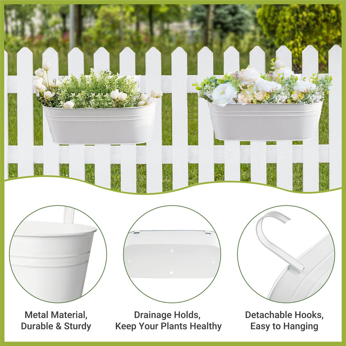 Dahey countryside decor planter brightening a wall with blooms.