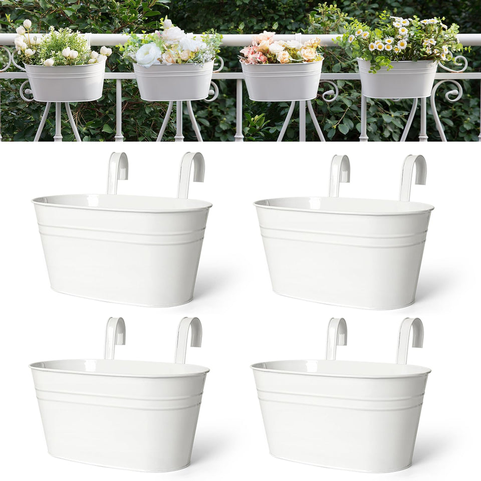 Dahey rail-hanging planter in white for balcony mounting and greenery