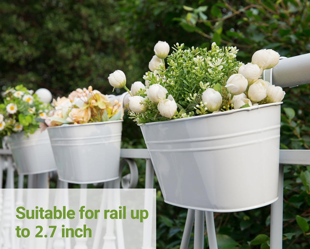 Dahey white metal planters suit porches, patios, or indoor decor.