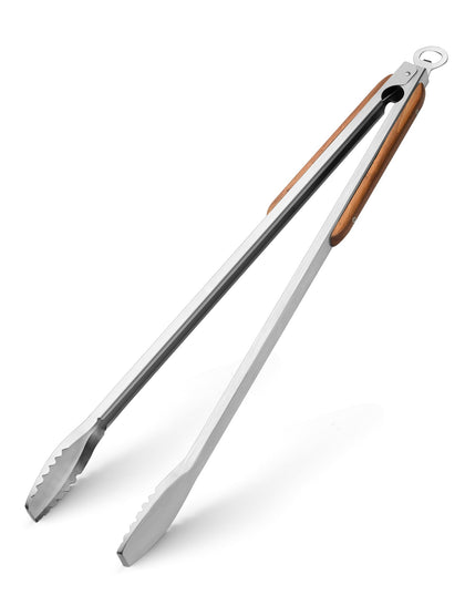 Daily Kisn 25-inch tongs with wooden handle for safe, long-range grilling