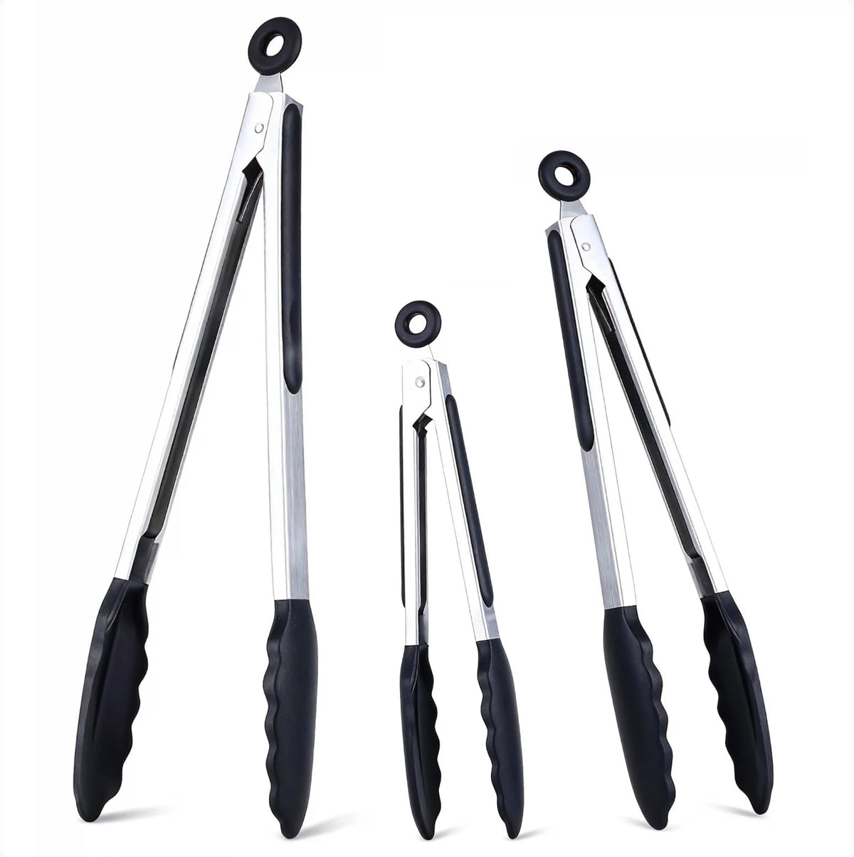 Daily Kisn 7 inch silicone-tipped tongs for safe flipping and serving.