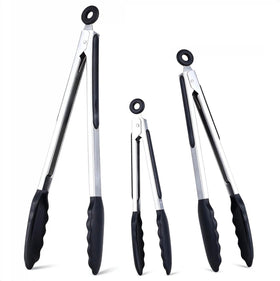 Daily Kisn 7 inch silicone-tipped tongs for safe flipping and serving.