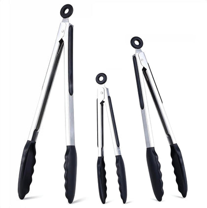 Daily Kisn 7 inch silicone-tipped tongs for safe flipping and serving.