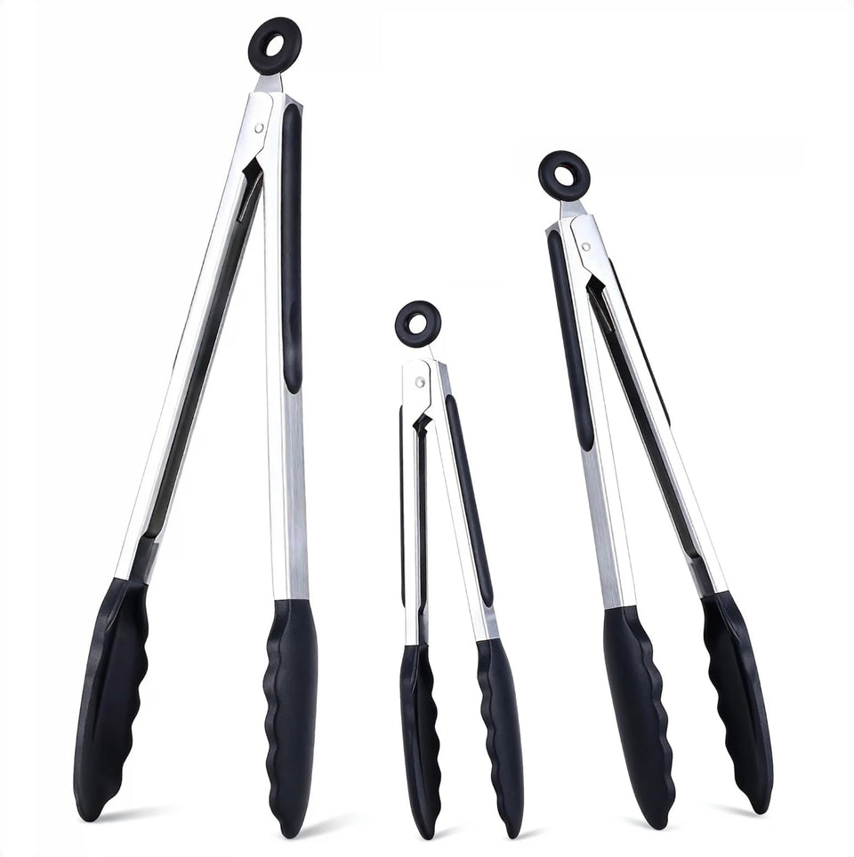 Daily Kisn 7 inch silicone-tipped tongs for safe flipping and serving.