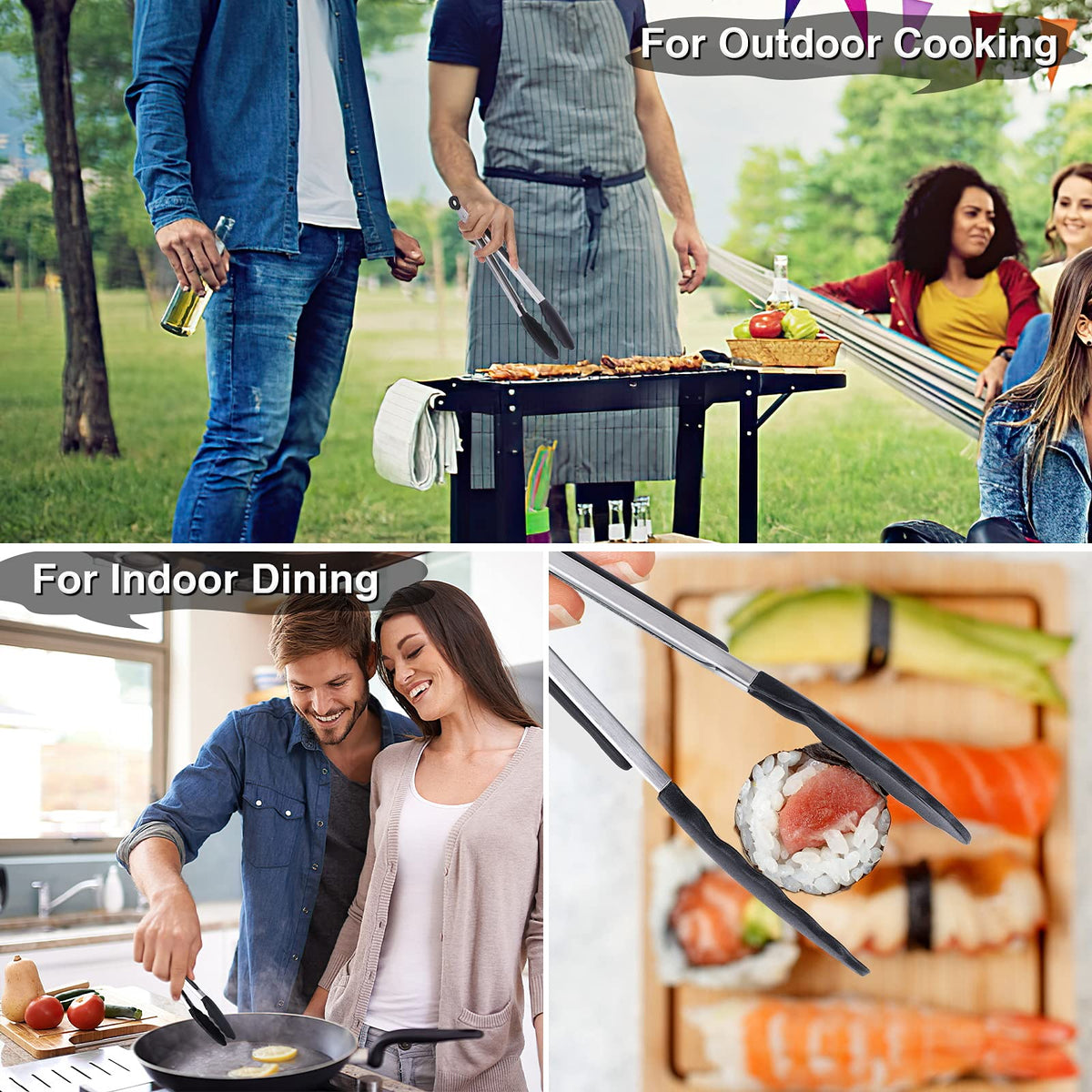 Daily Kisn nonstick-safe tongs protect cookware during cooking.