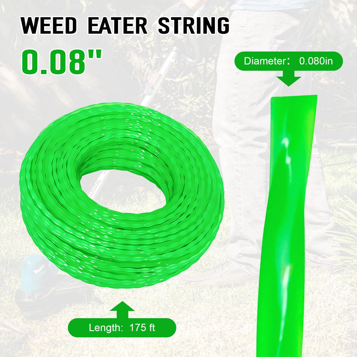 0.080 inch diameter Dairrr Fuuu T-03866 twisted string line ready for trimming tasks.