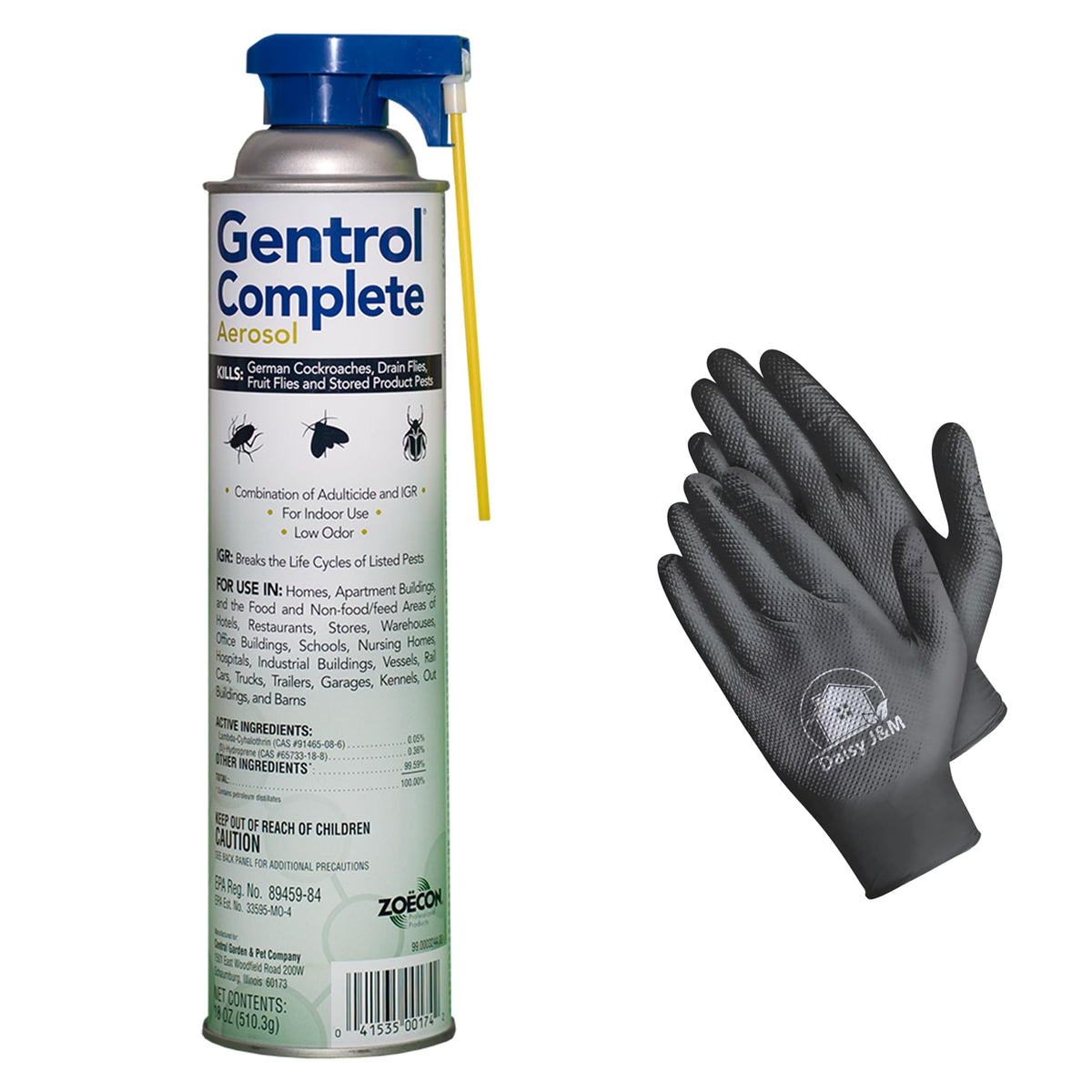Daisy J&M Gentrol Complete 18 oz aerosol with gloves for fast knockdown and ongoing control.