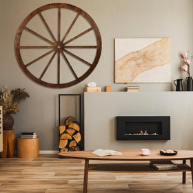 DaisyInner rustic wood cartwheel suitable for DIY projects and wall displays.