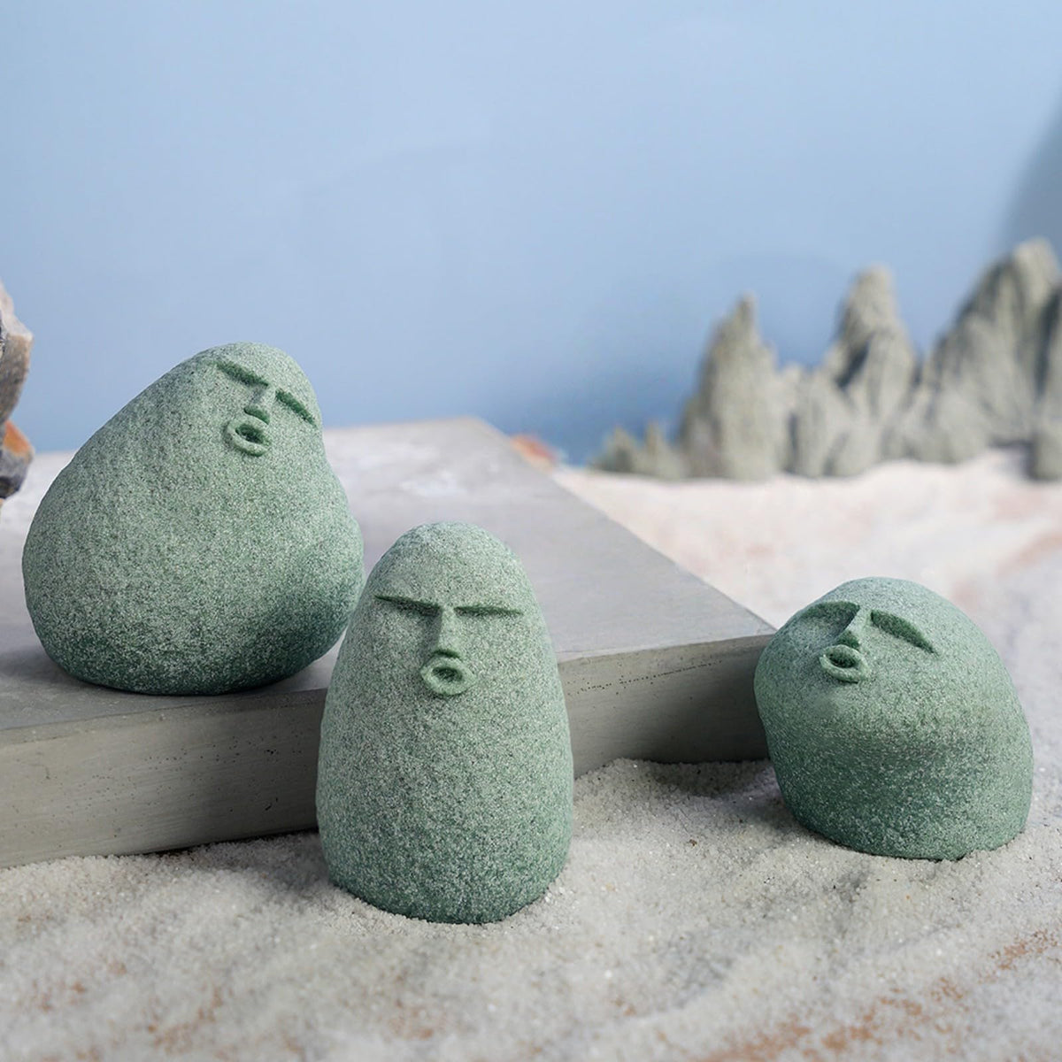 Daisylily stone man pond aquarium ornament enhances aquatic vignette.