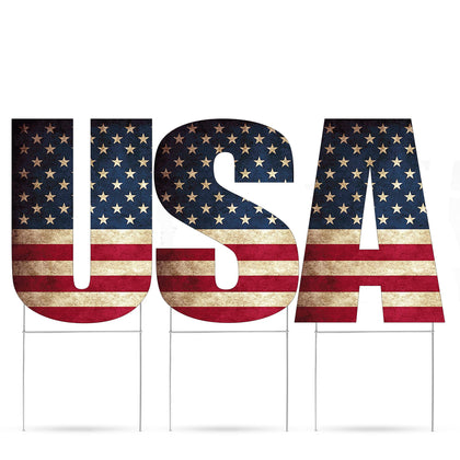 DAJDC rustic USA flag yard sign with cut-out letters for yard decor