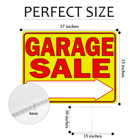 DAJDC yellow garage sale arrow sign back view visible to incoming traffic