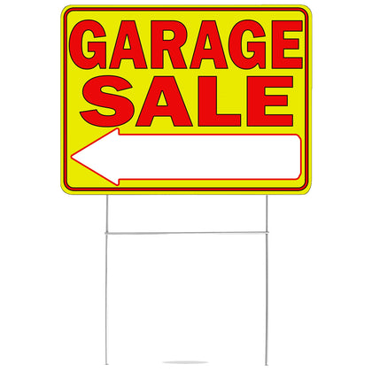DAJDC yellow garage sale arrow sign front view clearly guiding buyers