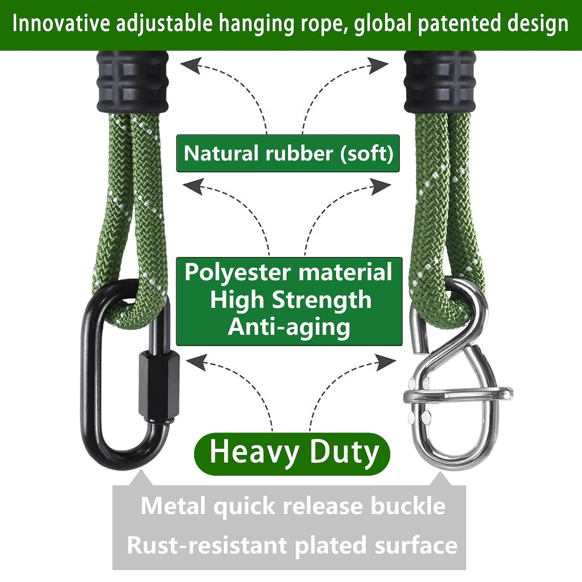 Dakzhou heavy-duty tree swing rope extended length – adjustable suspension for various setups.