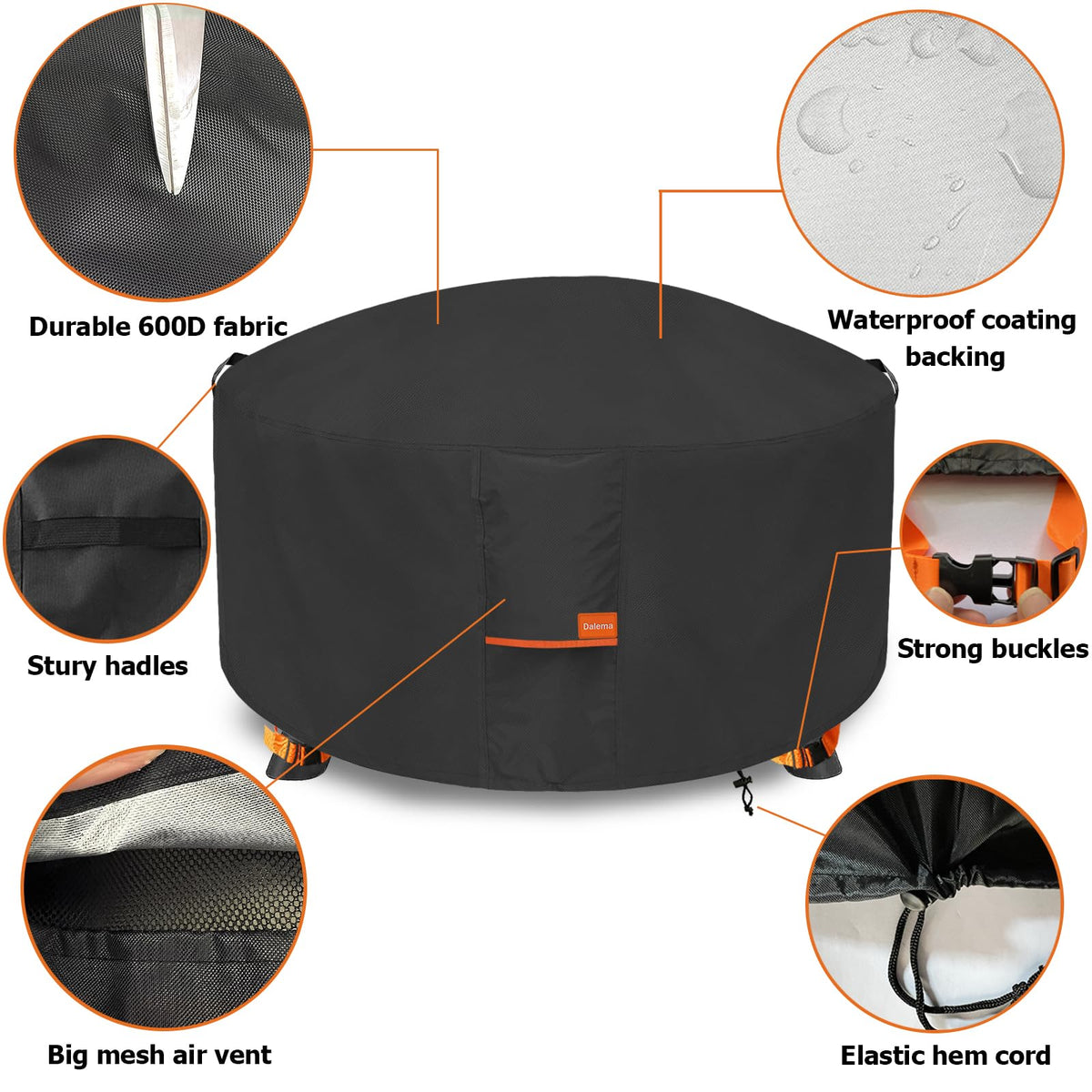 Dalema cover with elastic hem and buckles stays secure in windy days