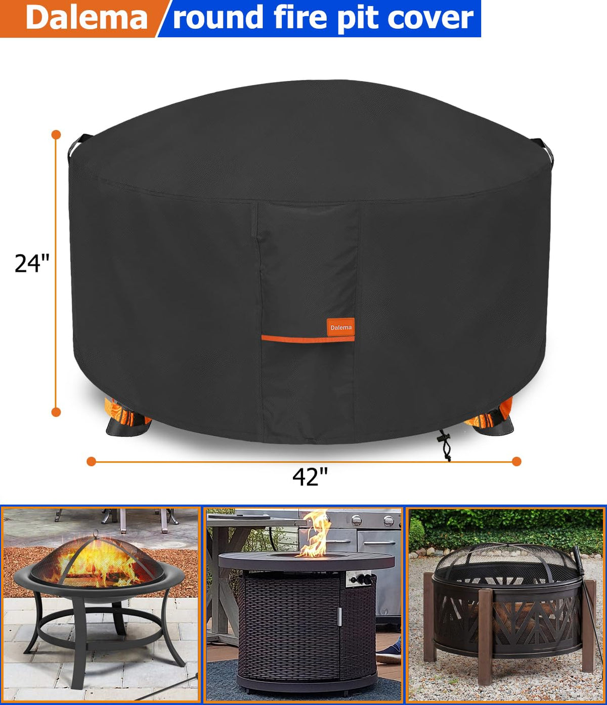 Dalema waterproof Oxford 600D cover keeps outdoor fire pits dry and protected.