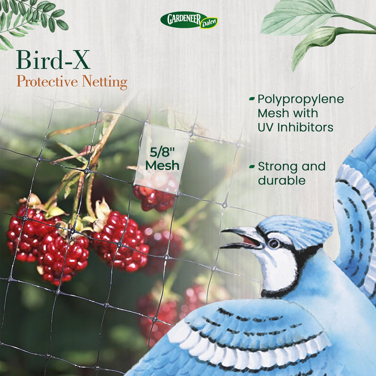 Dalen Bird-X mesh netting deterring birds across the garden