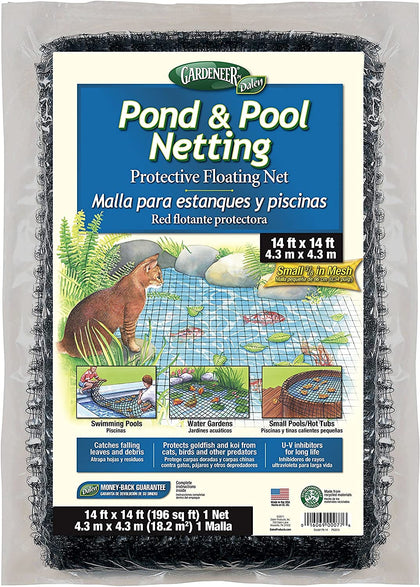 Dalen pond netting covering a water garden to deter predators and protect fish.