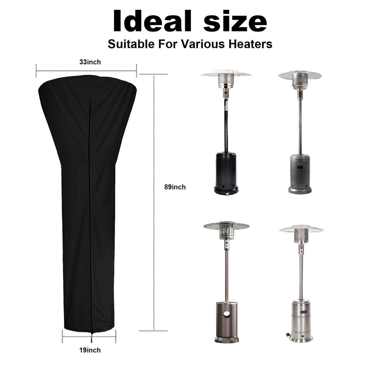 Dalianlc patio heater cover showing upgraded zipper for durability