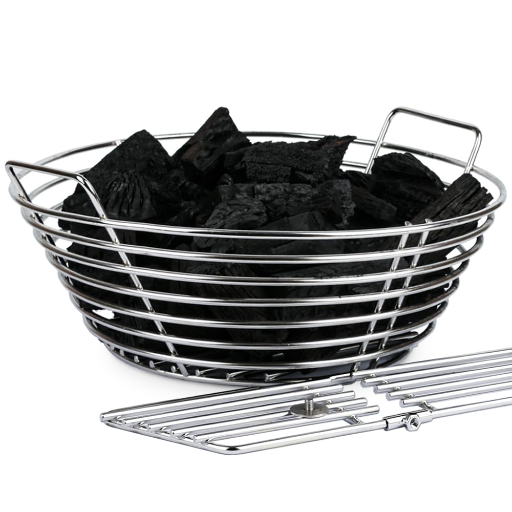 Dallden Charcoal Ash Basket on a Large Big Green Egg front view for seamless fit.
