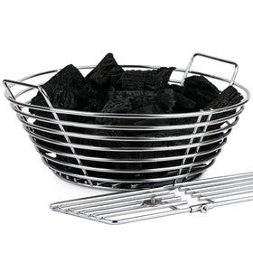 Dallden Charcoal Ash Basket on a Large Big Green Egg front view for seamless fit.
