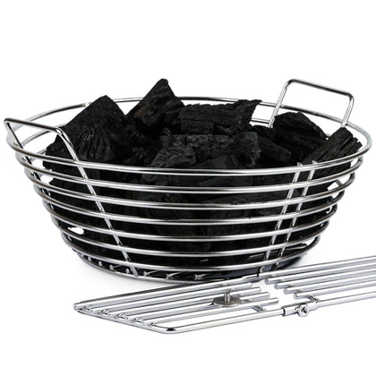 Dallden Charcoal Ash Basket on a Large Big Green Egg front view for seamless fit.