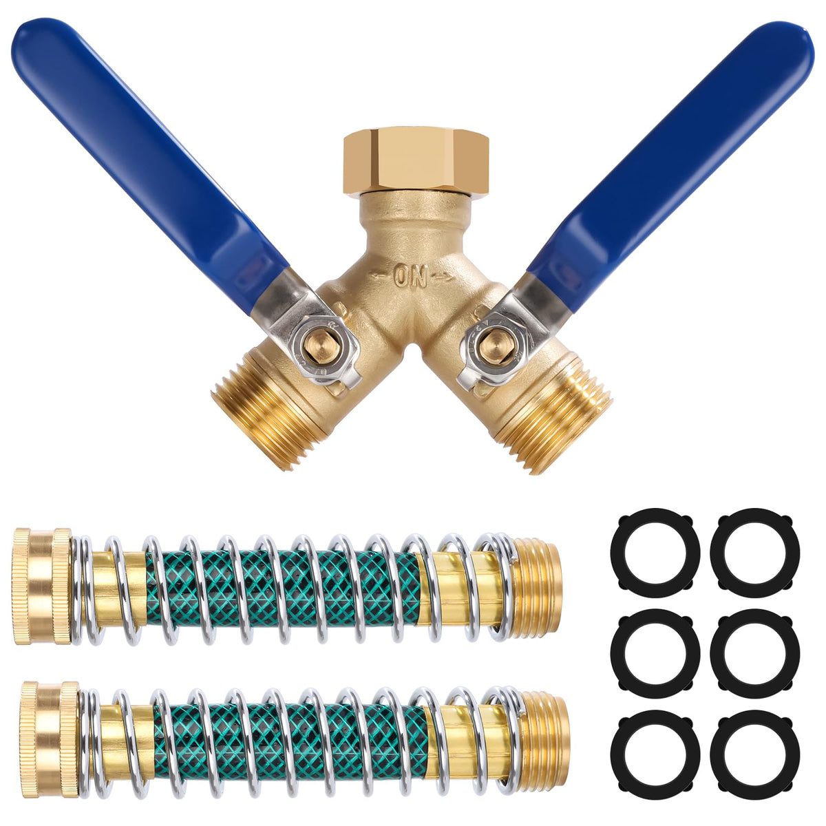 Dalmbox garden hose splitter with long handle for easy two-way watering