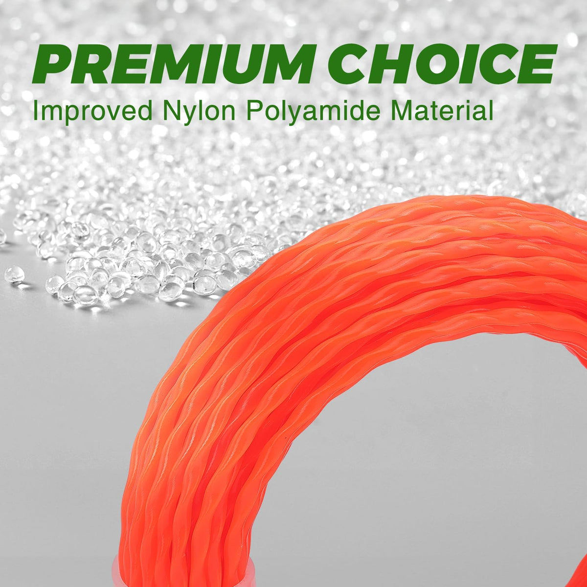 Nylon abrasion-resistant Dalom line shown in action against tough weeds.