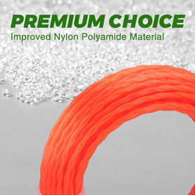 Nylon abrasion-resistant Dalom line shown in action against tough weeds.