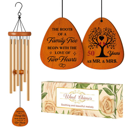 Damaigiift 50th anniversary wind chime close-up of gold tubes for soothing outdoor sound