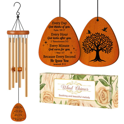Damaigiift Bible Prayer Wind Chimes Tree of Life hanging outdoors for serene ambiance