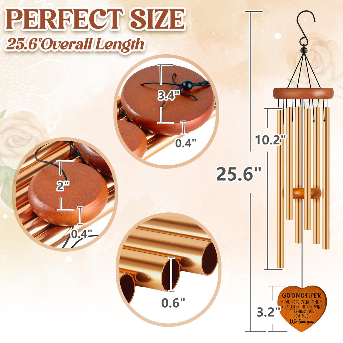 Damaigiift blessing words engraving detail on wind chime