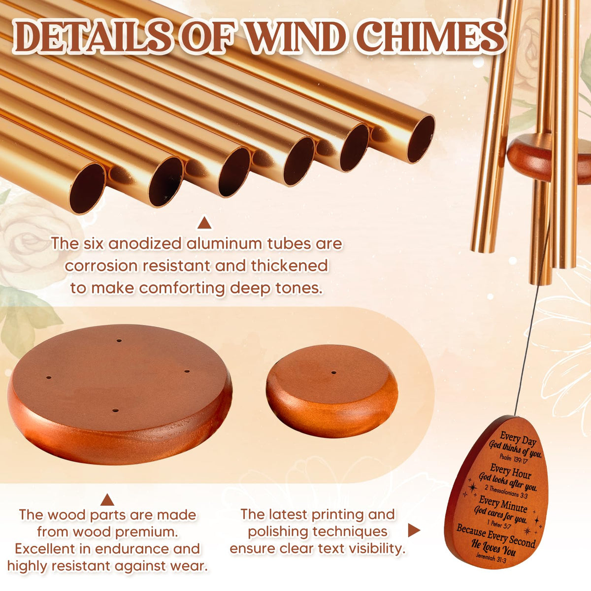 Damaigiift chimes create gentle ambient sound in an outdoor courtyard