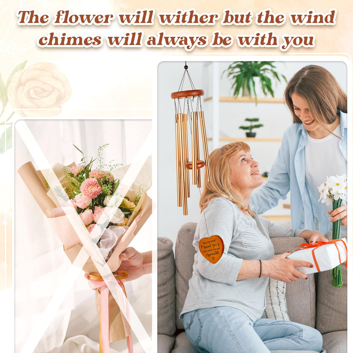 Damaigiift heart-shaped wind chimes brighten spaces with gratitude.