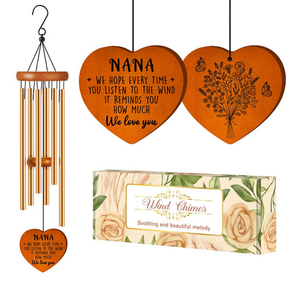 Damaigiift Nana wind chime close-up showing durable pine wood and bright tubes