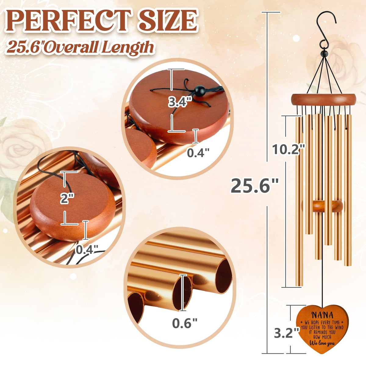 Damaigiift Nana wind chime hanging on a garden hook for easy display