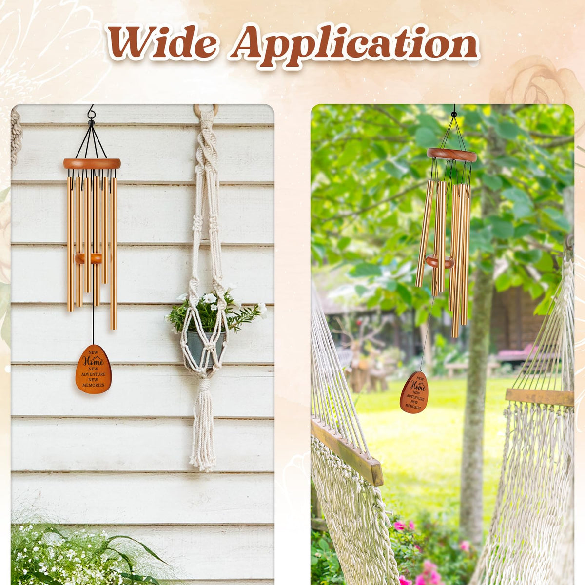 Damaigiift wind chimes hanging on patio or tree to create inviting ambience.
