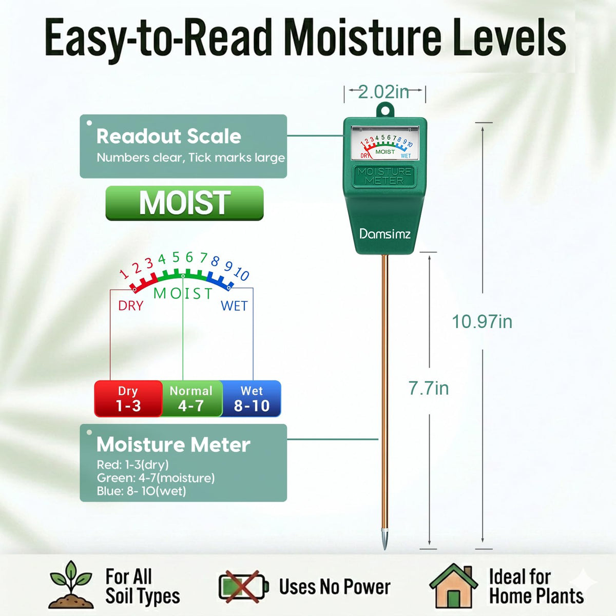 Damsimz hydrometer for plants helps you spot watering needs quickly.