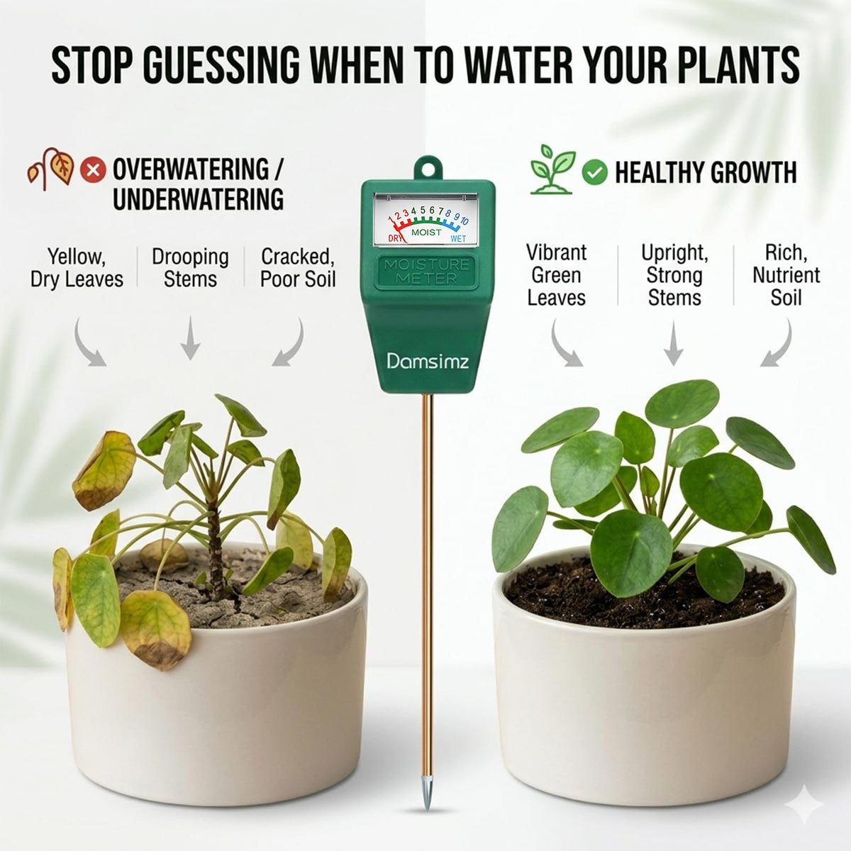 Damsimz plant water meter in soil monitors moisture levels accurately.