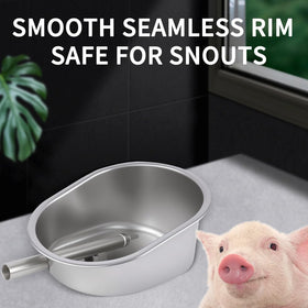 Danbark waterer bowl with rolled-edge safety prevents injuries during feeding