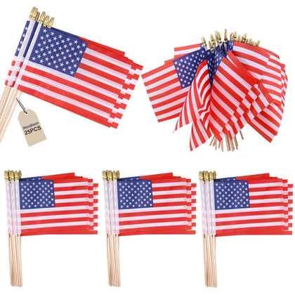 DanCoom 12-pack small American flags on sticks for tabletop or lawn display