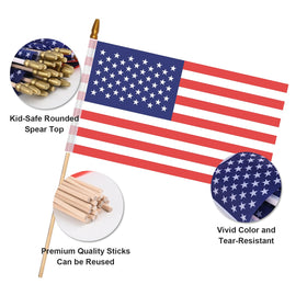 DanCoom patriotic flags on sticks decorate indoor and outdoor spaces with bold red, white and blue